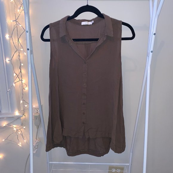 Nordstrom Olive Green Collared Button Down Tank Top - Picture 1 of 3